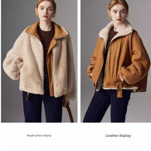 Reversible Maillard Tone Faux Shearling & Suede Moto Jacket
